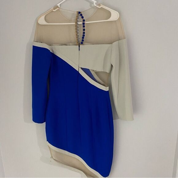 Women’s Long Sleeve Color Block Asymmetric Hemline Cut Out Midi Dress - Picture 2 of 3